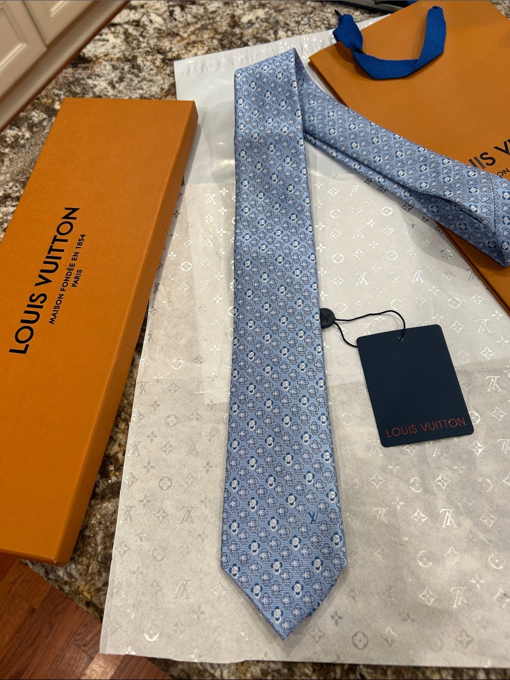 Louis Vuitton Light Blue Patterned Silk Tie